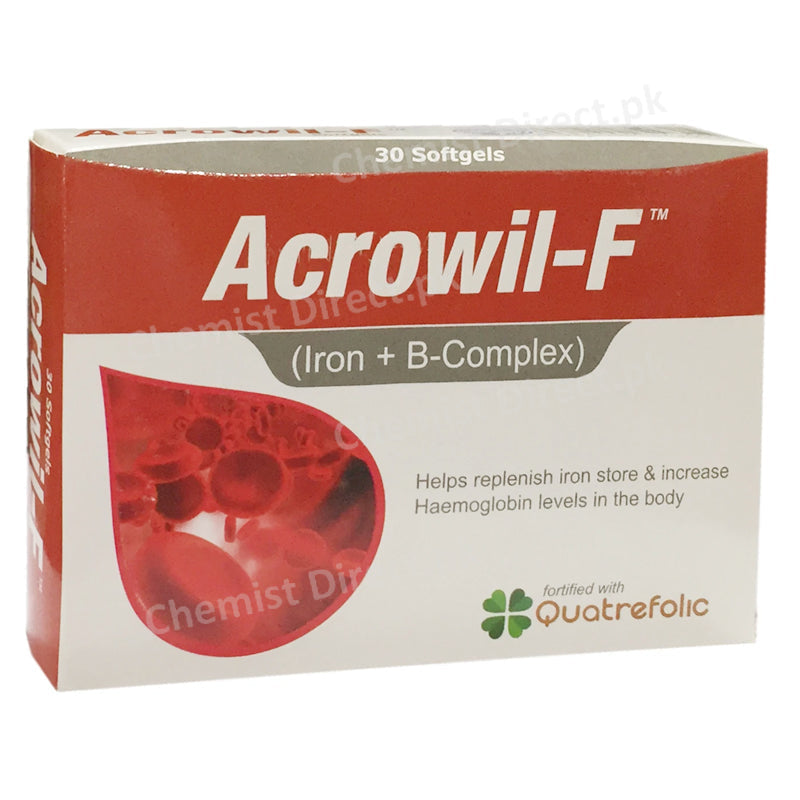 Acrowil-F Tablets 30's SoftGel Iron+B-Complex Quatrefolic