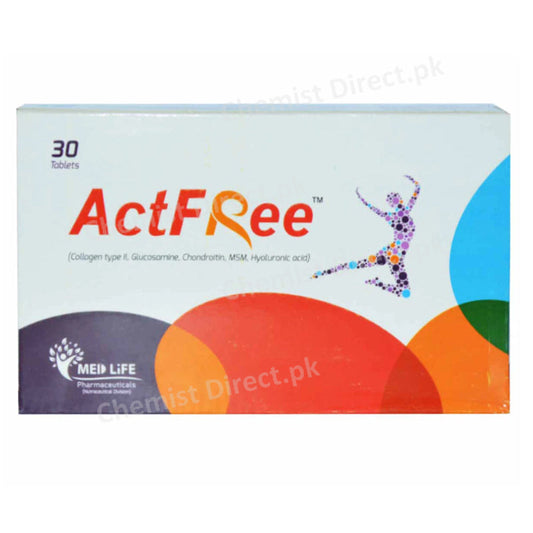 ActFree Tablets 30 s Med life phrmaceuticals Collagen Type II,Glucosamine,Chondroitin,MSM,Hyaluronic acid