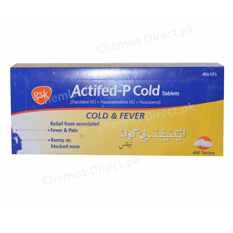 Actifed-P Cold-Tab GSK Consumer Healthcare Paracetamol 300mg Triprolidine 1.5mg Pseudoephedrine (HCl) 36mg  