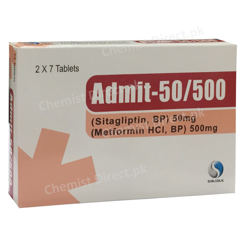 Admit-50/500 mg Tablets ( sitagliptin ) 50mg (metformin hcl,bp) 500mg Shaigan Pharma