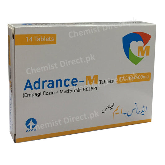 Adrance-M 12.5mg/500mg Empagliflozin + Metformin HCL BP Atco Pharma Tablets