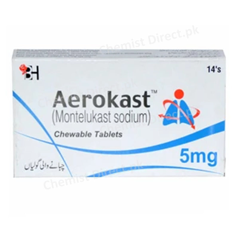 Aerokast 5mg chewable Tablets BARRETT HODGSON PAKISTAN (PVT) LTD Montelukast Sodium