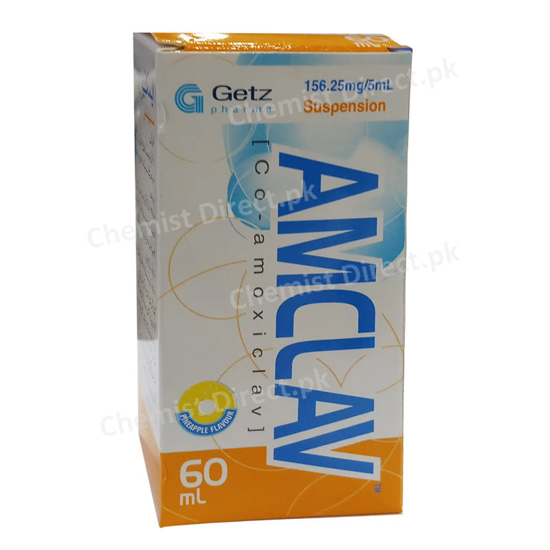 Amclav Susp 156.25mg 5ml60ml Suspension-GETZPHARMAPAKISTAN_PVT_LTD Each5ml contiains Amoxicillin125mg Clavulanic acid31.25mg.jpg