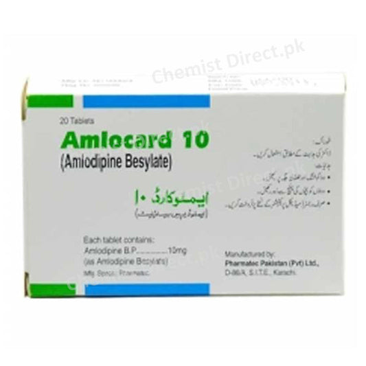 Amlocard 10mg Tablet Amlodipine Besylate Anti-Hypertensive Pharmatec