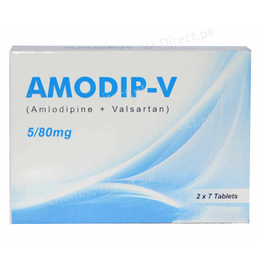 Amodip-V Tablets 5mg/80mg Mass Pharma (Pvt) Ltd Amlodipine 5mg, Valsartan 80mg