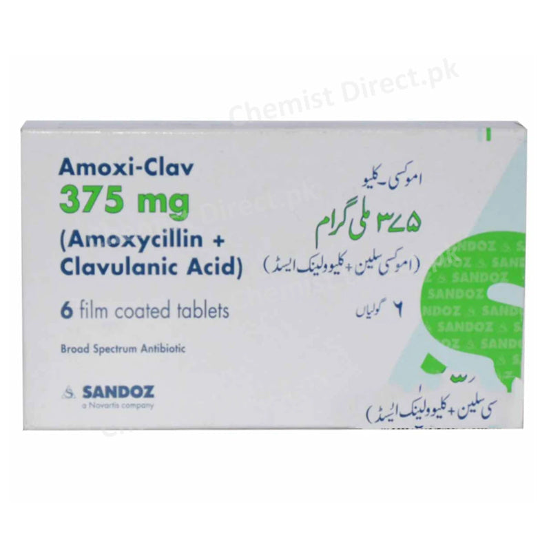 Amoxi-Clav Tablets 375mg NOVARTIS PHARMA PAKISTAN LTD Amoxicllin 250mg , Clavulanic Acid 125mg
