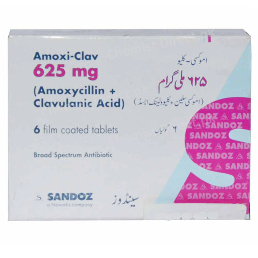 Amoxi-Clav Tablets 625mg NOVARTIS0 PHARMA PAKISTAN LTD Amoxicllin 500mg , Clavulanic Acid 125mg