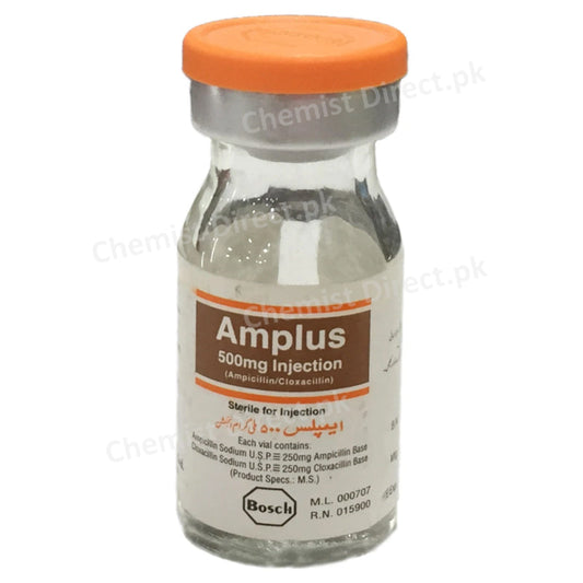 Amplus Injection 500mg 1Vial BOSCH PHARMACEUTICALS (PVT) LTD Ampicillin 0.25mg, Cloxacillin 0.25mg