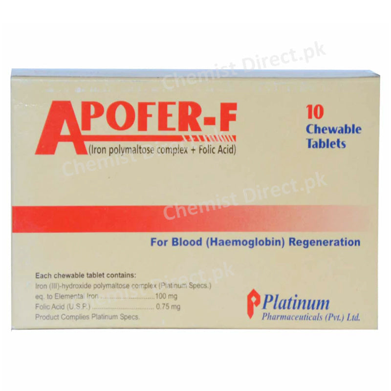  Apofer-F Tablets 100mg Platinum Pharmaceuticals (Pvt) Ltd Iron Polymaltose, Folic Acid