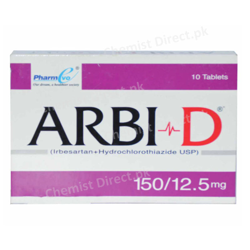 Arbi D 150 12.5mg Tab Tablet-PHARMEVO_PVT_LTD.-Anti-Hypertensive-Irbesartan150mg_Hydrochlorothiazide 12.5mg.jpg