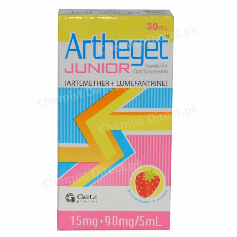 Artheget Juniour Suspenion 30ml GETZ PHARMA PAKISTAN (PVT) LTD Artemether 15mg, Lumefantrine 90mg