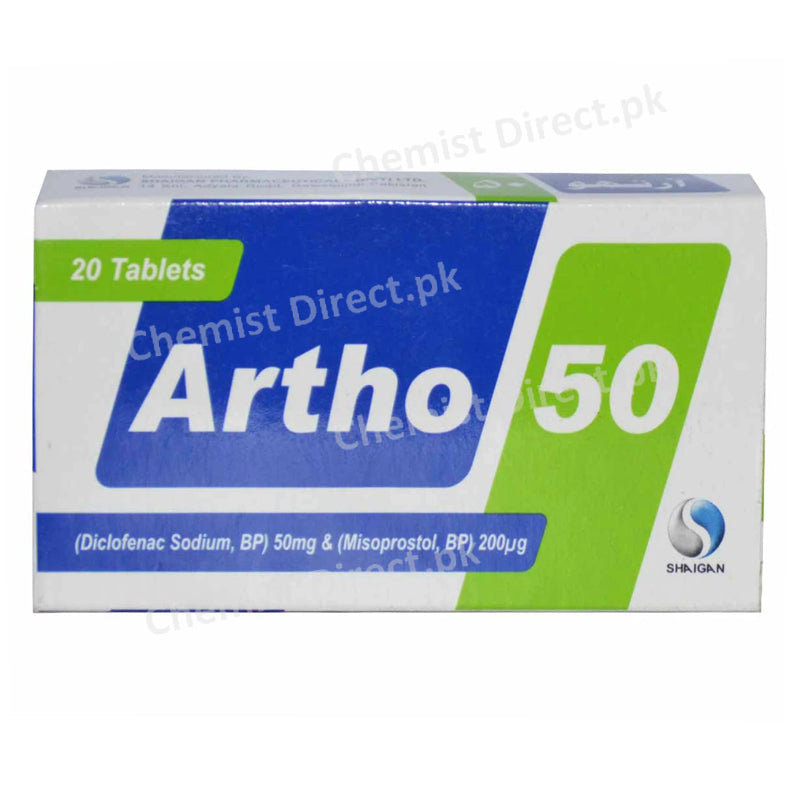 Artho-50 Tablets 50mg/200mcg Shaigan Pharmaceuticals Diclofenac Sodium 50mg, Misoprostol 200mcg