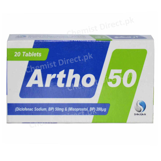 Artho-50 Tablets 50mg/200mcg Shaigan Pharmaceuticals Diclofenac Sodium 50mg, Misoprostol 200mcg