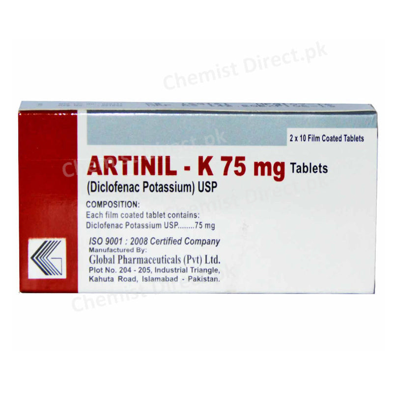 Artinil-K 75 Tablets 75mg GLOBAL PHARMA Diclofenac Potassium