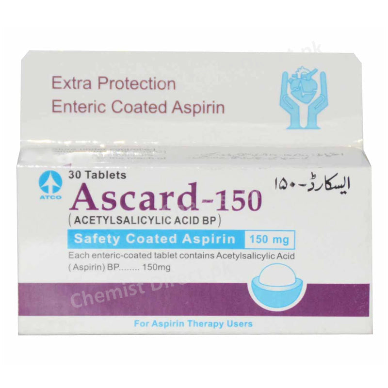 Ascard-150 Tablet 150mg ATCO LABORATORIES (PVT) LTD Acetyl Salicylic Acid