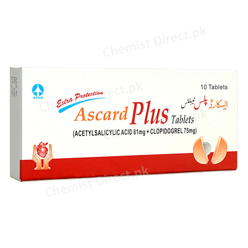 Ascard Plus Tablet 81mg/75mg ATCO LABORATORIES (PVT) LTD Acetyl Salicylic Acid 81mg , Clopidogrel 75mg