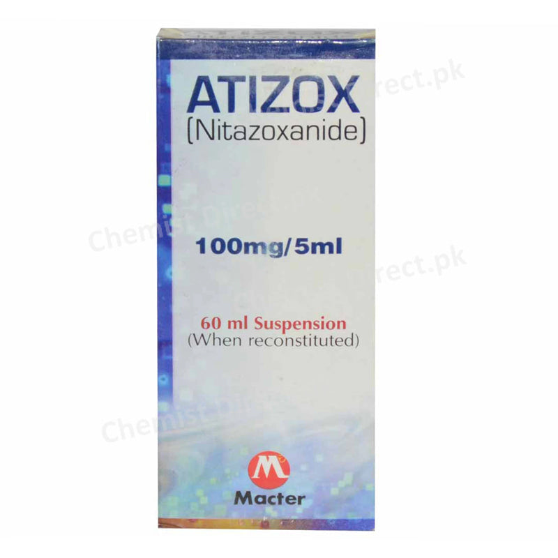 Atizox syrup 100mg/5ml 60ml MACTER INTERNATIONAL PVT LTD Anti-Diarrheal Nitazoxanide