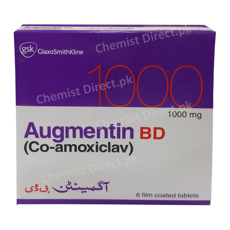 Augmentin BD Tablets 1g Glaxosmithkline Pakistan Limited Amino-Penicillin Amoxicillin 875mg, Clavulanic Acid 125mg