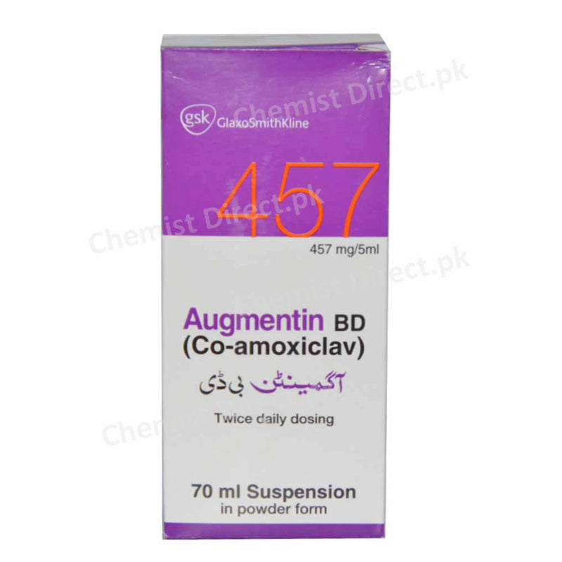 Augmentin BD Syrup 457mg/5ml GlaxoSmithKline Amino-penicillin Amoxicillin 400mg, Clavulanic Acid 57mg
