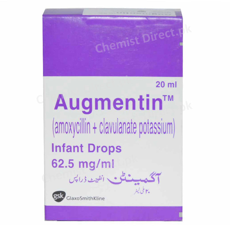 Augmentin Drops 62.5mg ml/20ml Glaxosmithkline Pakistan Limited Amino-Penicillin Amoxycillin+Clavulanate Potassium