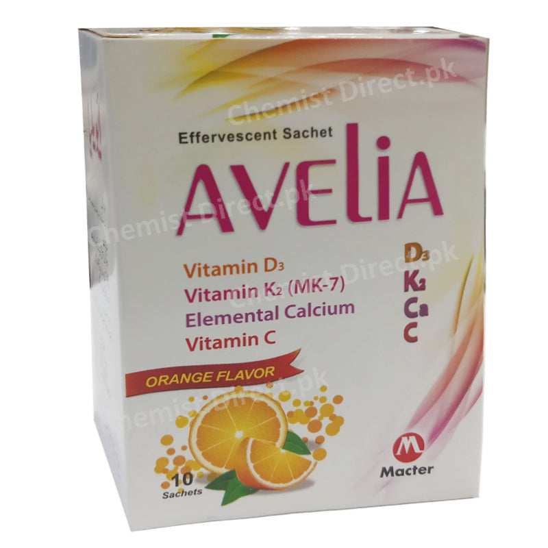 Avelia Sachet Powder Macter Pharma Vitamin D3, Vitamin K3,(MK-7),Elemental Calcium,Vitamin C
