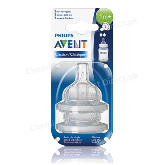 Avent Classic + Slow Flow Baby Teat 1M+ 2 Pieces Care