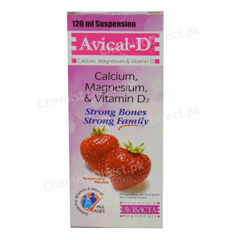 Avical-D Syrup 120ml Avisacta Health Care Calcium Supplement Calcium 400mg, Magnesium 100mg, Vitamin D3 400IU