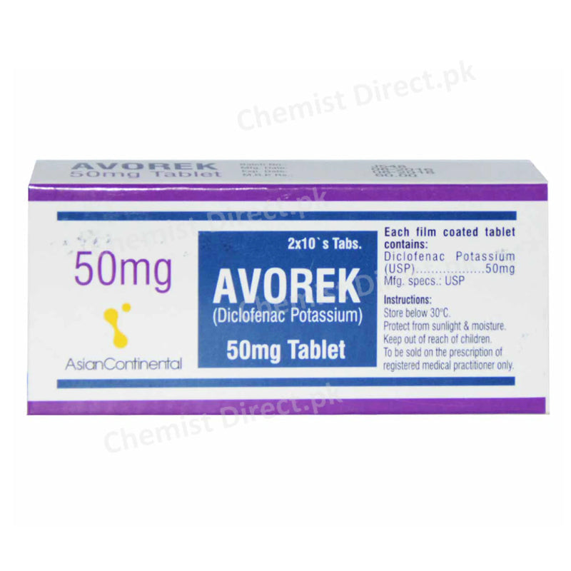 Avorek 50mg Tablet Asian Continental (pvt) Ltd Analgesic Dicloenac Potassium