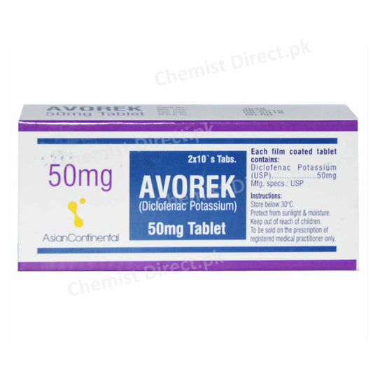 Avorek 50mg Tablet Asian Continental (pvt) Ltd Analgesic Dicloenac Potassium