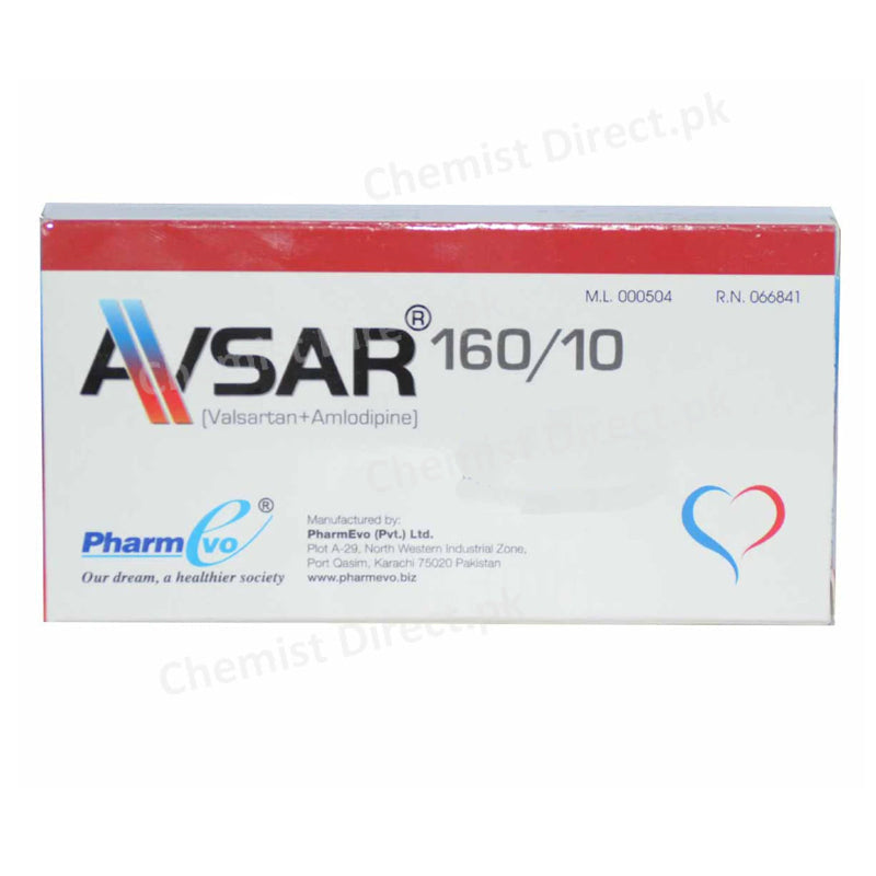 Avsar Tablet 160mg 10mg PHARM EVO (PVT) LTD Anti Hypertensive Valsartan 160mg, Amlodipine 10mg