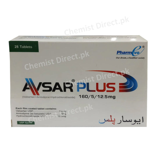 Avsar Plus 160 5 12.5mg Tab Tablet Pharmevo_Pvt_Ltd Anti Hypertensive-Valsartan160mg-Amlodipine 5mg Hydrochlorothiazide 12.5mg.jpg