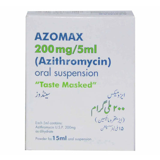 Azomax Suspension 200mg/5ml 15ml NOVARTIS PHARMA PAKISTAN LTD Macrolide Anti-Bacterial Azithromycin