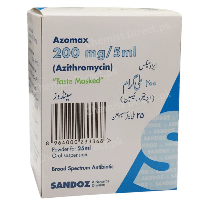 Azomax Suspension 200mg/5ml25ml NOVARTIS PHARMA PAKISTAN LTD Macrolide Anti-Bacterial Azithromycin