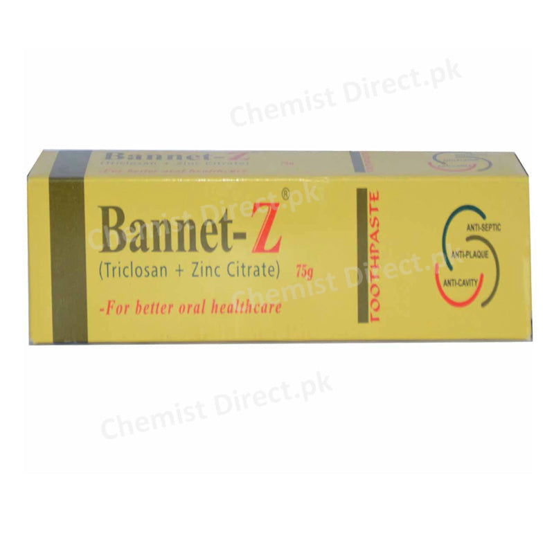 Bannet-Z Tooth paste 75gm Platinum Pharmaceuticals (Pvt) Ltd Oral Hygiene Triclosan, Sodium Monofluorophosphate