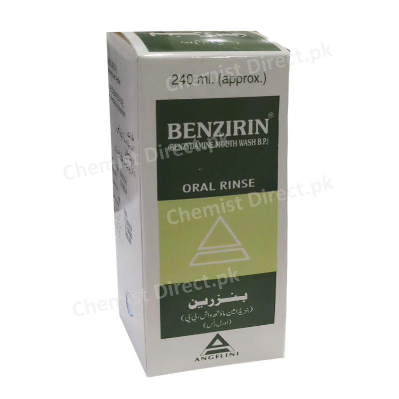 Benzirin Oral Rinse 240ml Solution Angelini Pharmaceuticals (Pvt) Ltd Oral Hygiene Benzydamine HCl