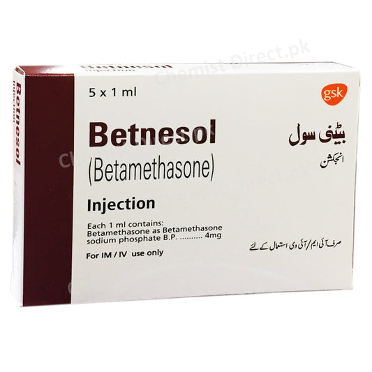 Betnesol Injection 4mg 5Ampx1ml Glaxosmithkline Pakistan Limited CORTICOSTEROID Betamethasone Sodium Phosphate