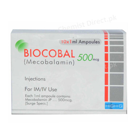 Biocobal Injection 500mcg 10Ampx1ml High Q PHARMACEUTICALS Vitamin B12 Mecobalamin