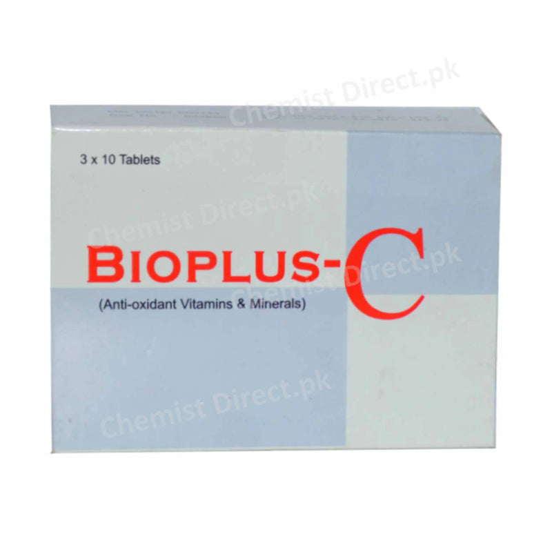 Bioplus-C Tablet MASS PHARMA Anti oxidant elenium (Sulphide) 20mcg, Tocopherol 100mg, Zinc Sulphate 10mg, Ascorbic Acid 500mg