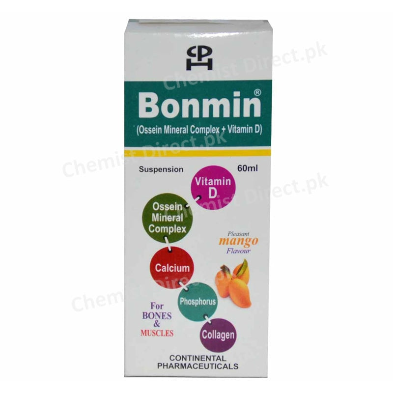 Bonmin Susp 60ml Suspention Syrup Continental Pharmaceuticals-Calcium Supplements Ossein Mineral Complex VitaminD