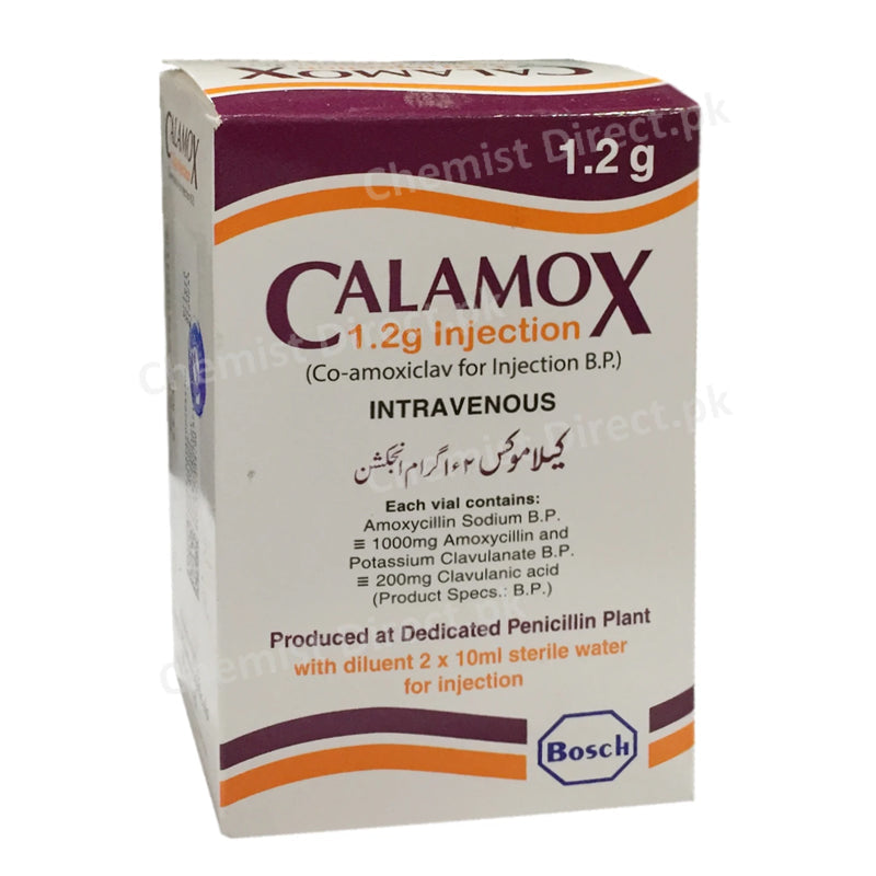 Calamox 1200mg Injection BOSCHPHARMACEUTICALS_PVT_LTD Amino penicillin Amoxicillin1g Clavulanic Acid200mg