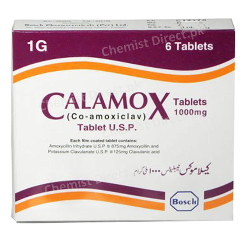 Calamox 1G Tab Tablets BOSCHPHARMACEUTICALS_PVT_LTDAmino penicillin Amoxicllin875mg ClavulanicAcid125mg
