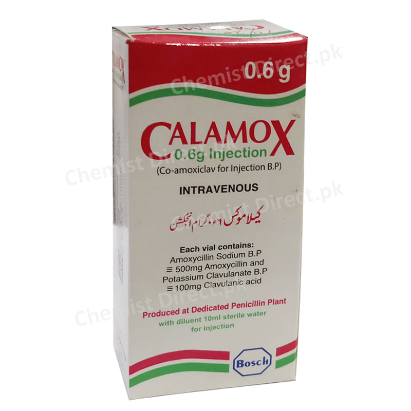 Calamox 600mg Injection Injection BOSCHPHARMACEUTICALS_PVT_LTD Amino penicillin Amoxicillin500mg ClavulanicAcid100mg