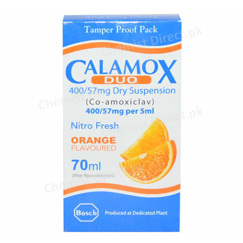 Calamox DUO Susp 70ml Suspension BOSCHPHARMACEUTICALS_PVT_LTD Amino penicillin Amoxicillin 400mg ClavulanicAcid57mg