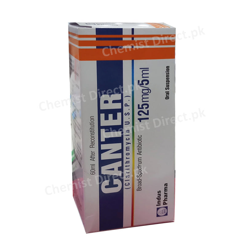 Canter Suspension 125mg/5ml 60ml INDUS PHARMA MACROLIDE ANTI-BACTERIAL Clarithromycin