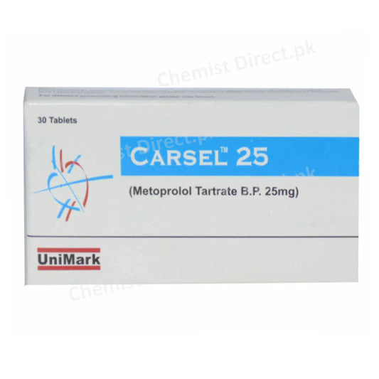 Carsel 25mg Tablet unimark pharmaceuticals-anti hypertensive Metoprolol Tartarate