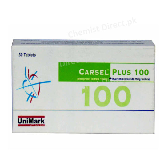 Carsel Plus 100mg Tablet unimark pharmaceuticals anti hypertensive Metoprolol Tartarate+Hydrochlorothiazide