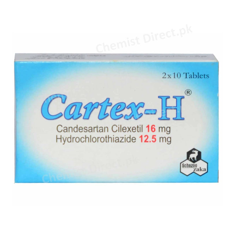 Cartex-H Tablet 16mg/12.5mg Schazoo Zaka Anti Hypertensive + Diuretic Candesartan Cilexetil 16mg , Hydrochlorothiazide 12.5mg