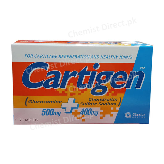 Cartigen Tablet 500mg/400mg Getz Pharmaceuticals Pakistan Anti Rheumatic Nutritional Supplement Glucosamine Sulphate 500mg, Chondroitin Sulphate 400mg