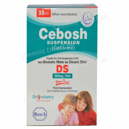     Cebosh DS 30ml Syrup Syr Suspention BOSCHPHARMACEUTICALS PVT LTD CEPHALOSPORINANTIBIOTIC Cefixime jpg