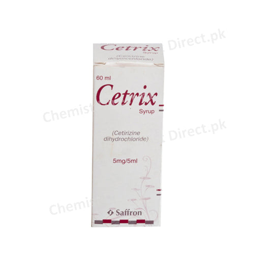 Cetrix Syrup 1mg/5ml 60ml Saffron Pharmaceuticals Anti-Histamine Cetirizine Dihydrochloride